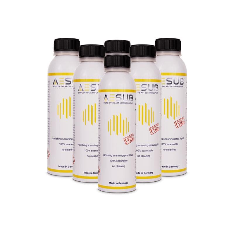 AESUB Yellow – Set of 6 Anti-Reflective Sprays for 3D Scanning